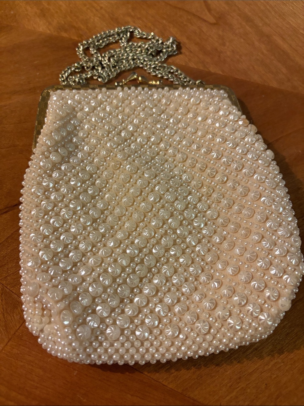 Pearl-Embellished Evening Wristlet Clutch - Cream
